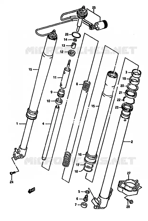 AMORTISSEUR AVANT (DR350SHN/SHP/SHR) Suzuki MOTO 350 DR 1990  DR350SL(L/M/N/P/R)