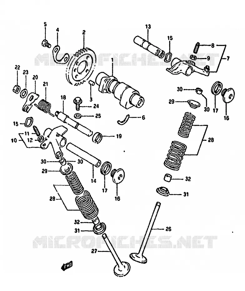ARBRE A CAMES - SOUPAPES (MODELE L/M/N/P) Suzuki MOTO 350 DR 1993  DR350SP(L/M/N/P/R)