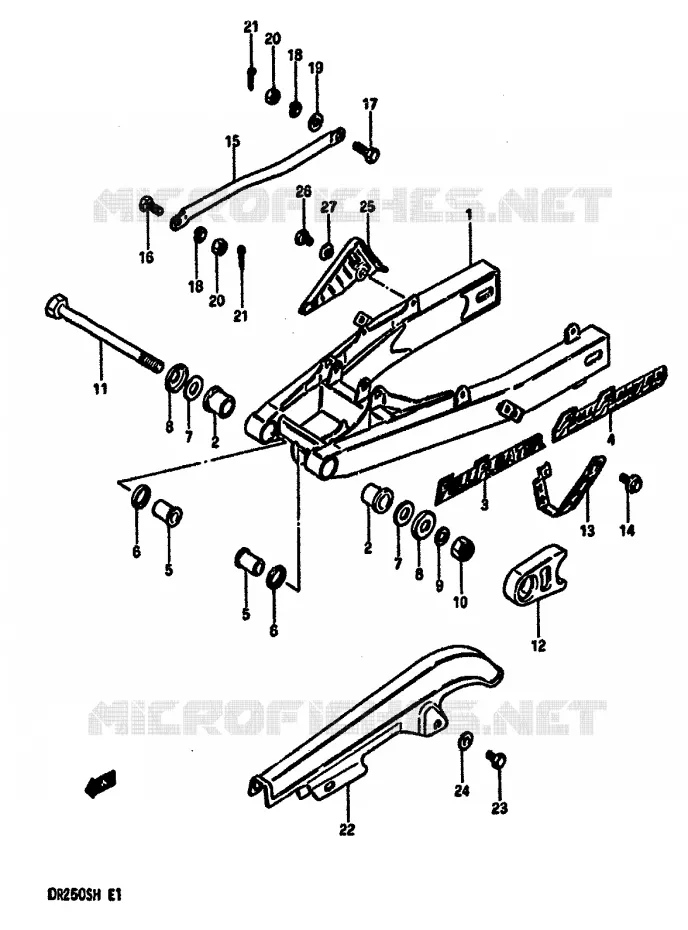 BRAS OSCILLANT ARRIERE (E1,E24) Suzuki MOTO 250 DR 1985  DR250SF(E/F/G/H)