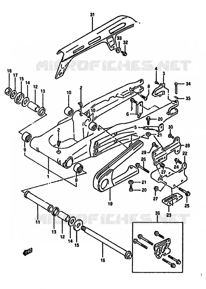 BRAS OSCILLANT ARRIERE (MODELE L/M/N/P) Suzuki MOTO 350 DR 1994  DR350SHR(L/M/N/P/R)