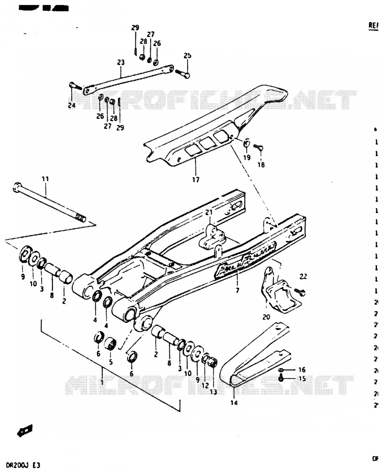 BRAS OSCILLANT ARRIERE Suzuki MOTO 200 DR 1986  DR200G(G/H/J)