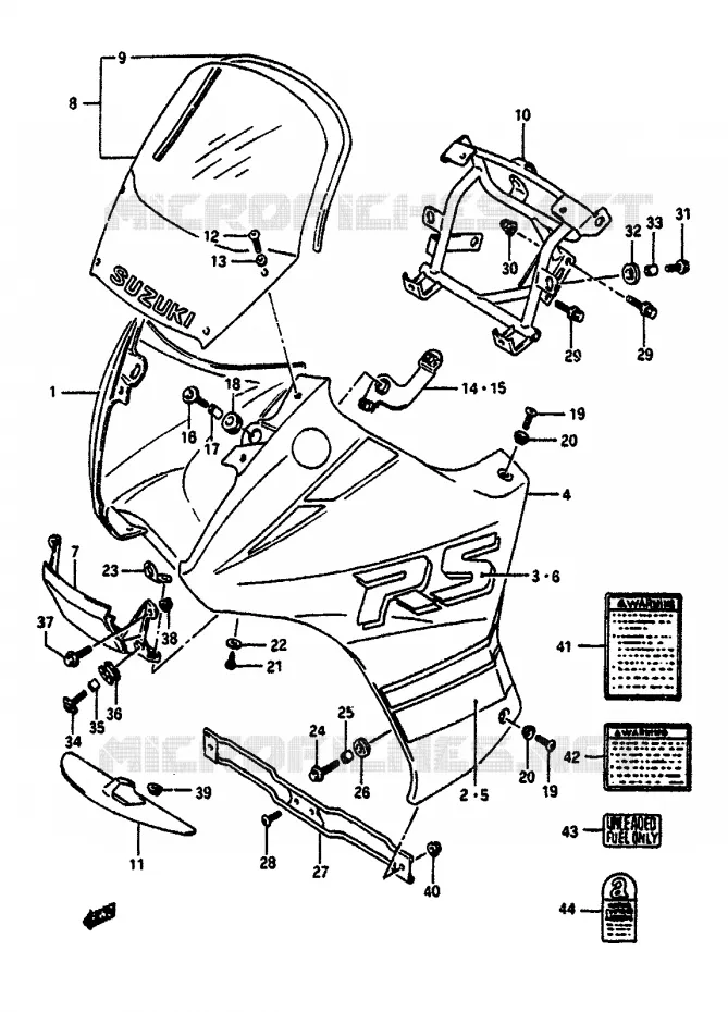 CARENAGES - ETIQUETTES (MODELE L 0NF) Suzuki MOTO 650 DR 1991  DR650RSUM(L/M)