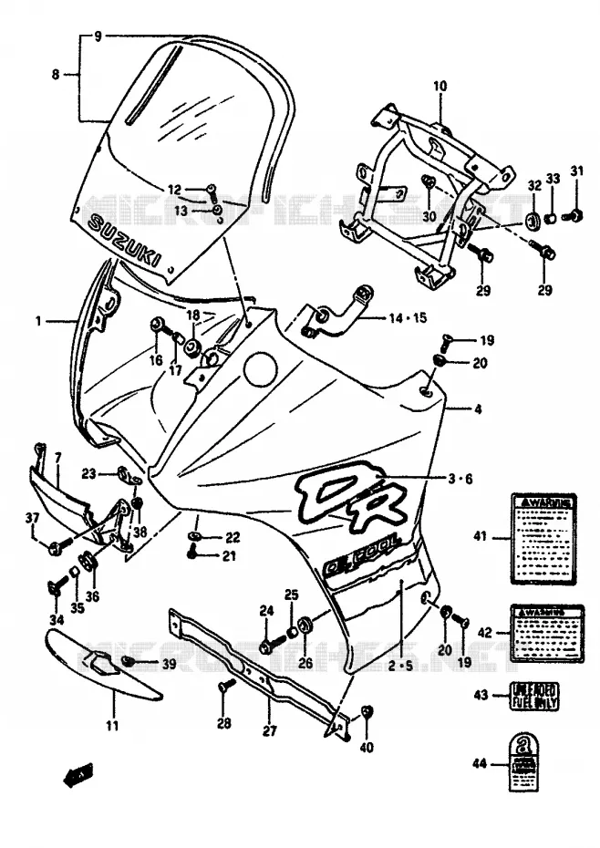 CARENAGES - ETIQUETTES (MODELE M) Suzuki MOTO 650 DR 1990  DR650SL(L/M)