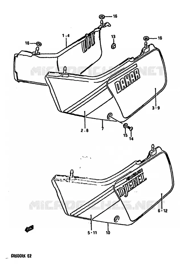 CARENAGES ARRIERE  (MODELE H) Suzuki MOTO 600 DR 1987  DR600RH(E2)