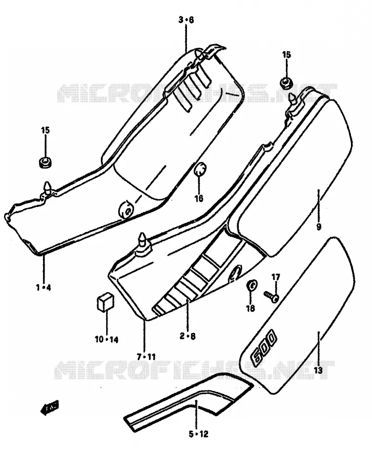 CARENAGES ARRIERE  (MODELE J/K) Suzuki MOTO 600 DR 1985  DR600SF(E2)