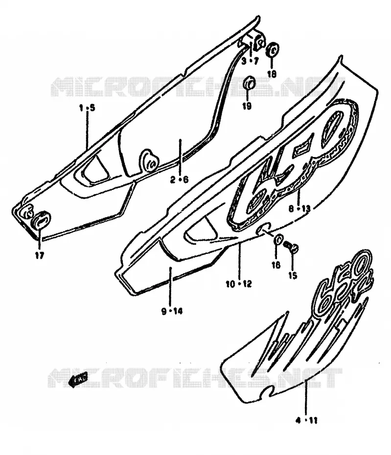 CARENAGES ARRIERE  (MODELE N/P) Suzuki MOTO 650 DR 1994  DR650RUR(N/P/R)