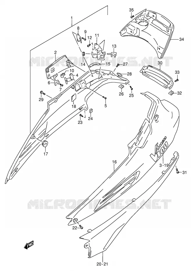 CARENAGES ARRIERE  (MODELE T/V/X/Y) Suzuki SCOOTER 100 ADDRESS 1997  AG100V(E71)