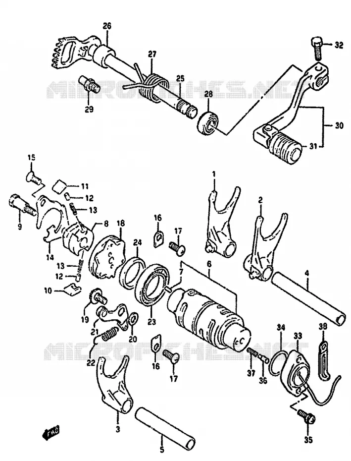 ENSEMBLE DE SELECTION DE VITESSES Suzuki MOTO 350 DR 1994  DR350SR(L/M/N/P/R)