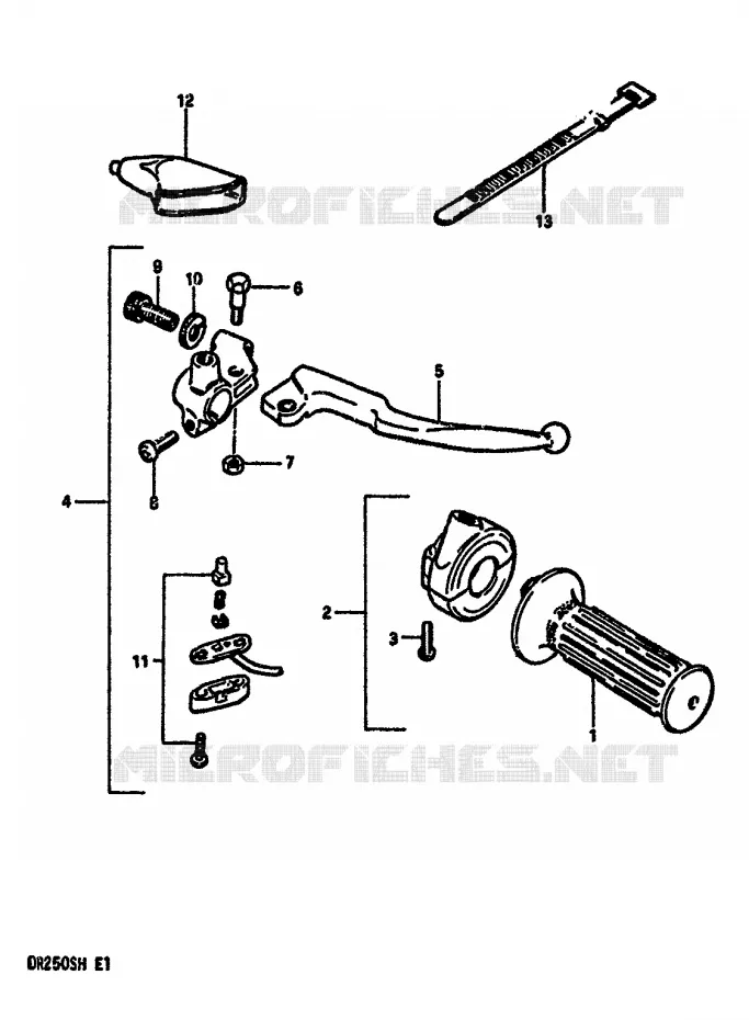 ENSEMBLE LEVIER - COMMODO DROIT (MODELE E) Suzuki MOTO 250 DR 1984  DR250SE(E/F/G/H)
