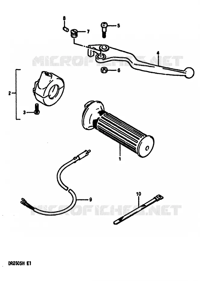 ENSEMBLE LEVIER - COMMODO DROIT (MODELE F/G/H) Suzuki MOTO 250 DR 1985  DR250SF(E/F/G/H)
