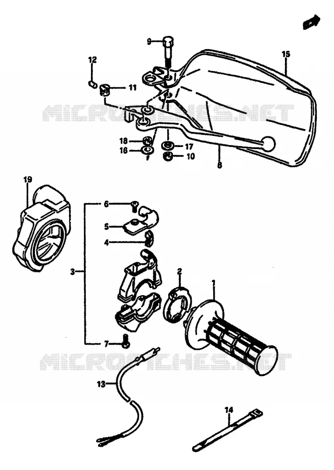 ENSEMBLE LEVIER - COMMODO DROIT (MODELE H/J/K E18) Suzuki MOTO 600 DR 1985  DR600SF(E2)
