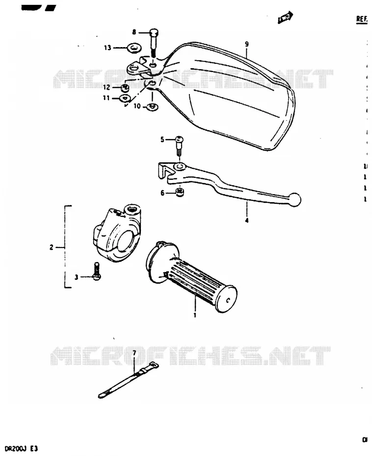 ENSEMBLE LEVIER - COMMODO DROIT Suzuki MOTO 200 DR 1986  DR200G(G/H/J)