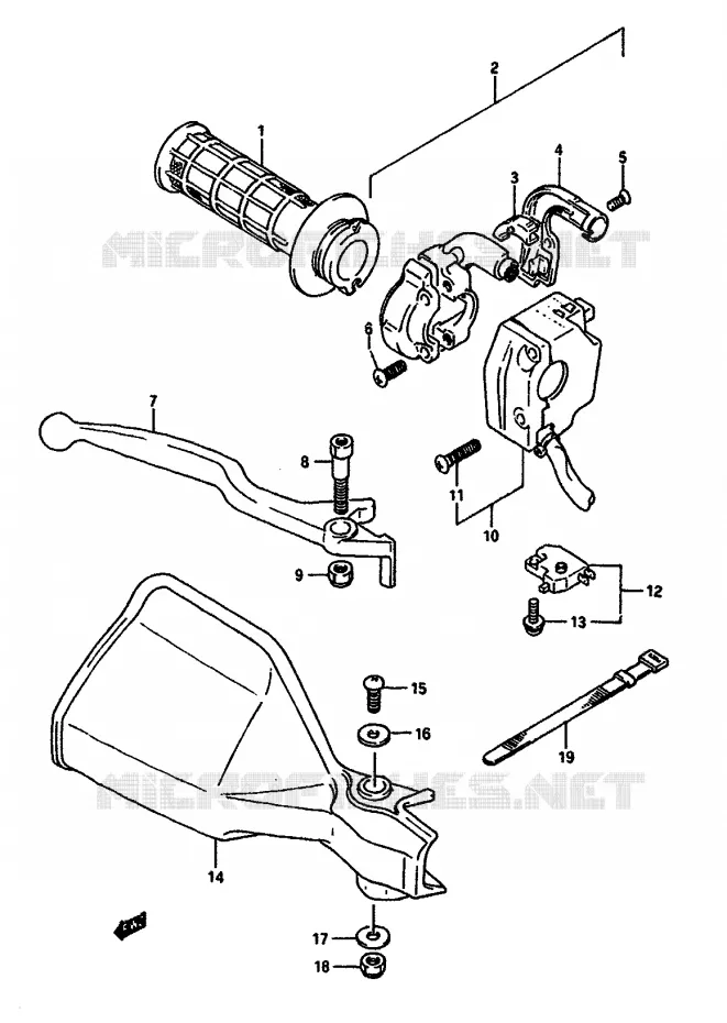 ENSEMBLE LEVIER - COMMODO DROIT Suzuki MOTO 650 DR 1990  DR650SL(L/M)