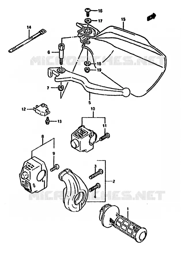 ENSEMBLE LEVIER - COMMODO DROIT Suzuki MOTO 650 DR 1992  DR650RUN(N/P/R)