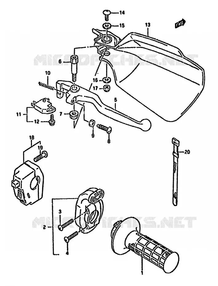 ENSEMBLE LEVIER - COMMODO DROIT (VOIR NOTE) Suzuki MOTO 350 DR 1992  DR350SHN(L/M/N/P/R)