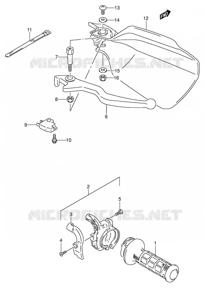 ENSEMBLE LEVIER - POIGNEE DROITE (MODELE M) Suzuki MOTO 650 DR 1992  DR650RSEN(E4)