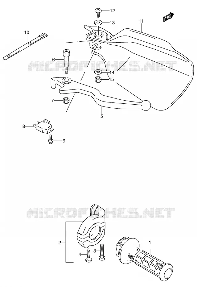 ENSEMBLE LEVIER - POIGNEE DROITE (MODELE N/P/R/S/T) Suzuki MOTO 650 DR 1993  DR650RSEP(E4)