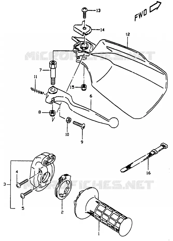 ENSEMBLE LEVIER - POIGNEE DROITE Suzuki MOTO 350 DR 1999  DR350X(V/W/X)