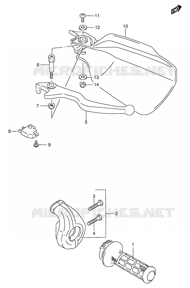 ENSEMBLE LEVIER - POIGNEE DROITE Suzuki MOTO 650 DR 1999  DR650SEUX(E4)
