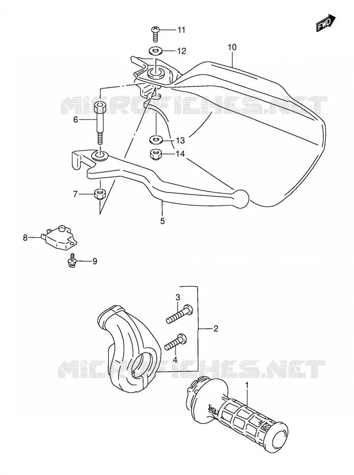 ENSEMBLE LEVIER - POIGNEE DROITE Suzuki MOTO 650 DR 2002  DR650SEK2(E3/E28)