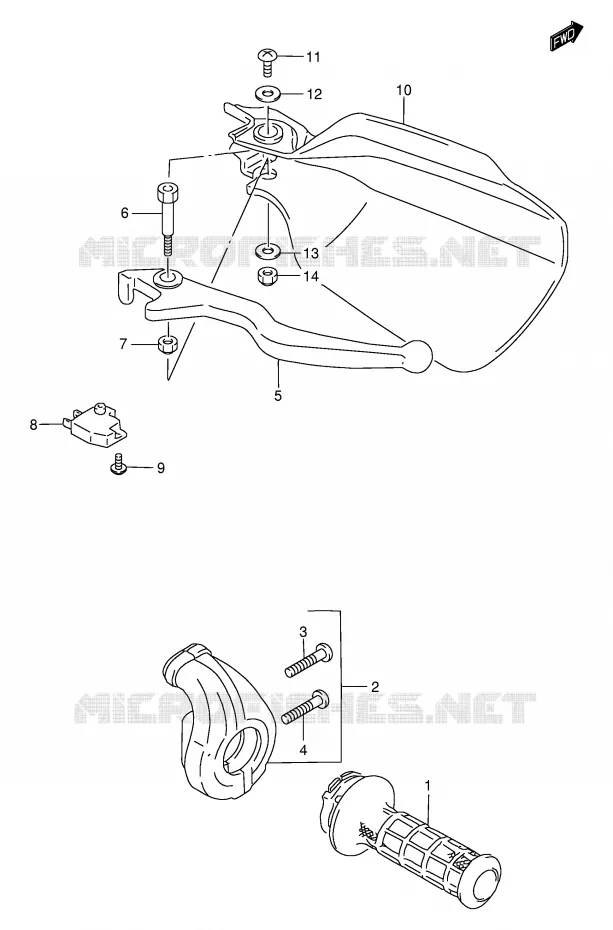 ENSEMBLE LEVIER - POIGNEE DROITE Suzuki MOTO 650 DR 2005  DR650SEK5(E4)