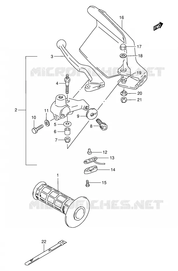ENSEMBLE LEVIER - POIGNEE GAUCHE (MODELE V/W/X) Suzuki MOTO 350 DR 1995  DR350SES(E2)