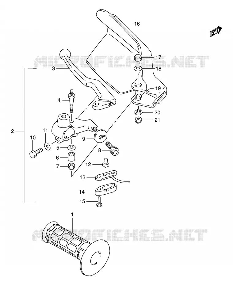ENSEMBLE LEVIER - POIGNEE GAUCHE Suzuki MOTO 650 DR 1999  DR650SEX(E4)
