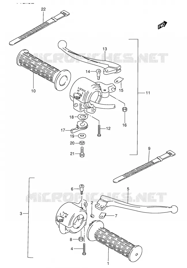 ENSEMBLE LEVIERS - POIGNEES Suzuki MOTO 100 AP 1997  AX100V(E94)