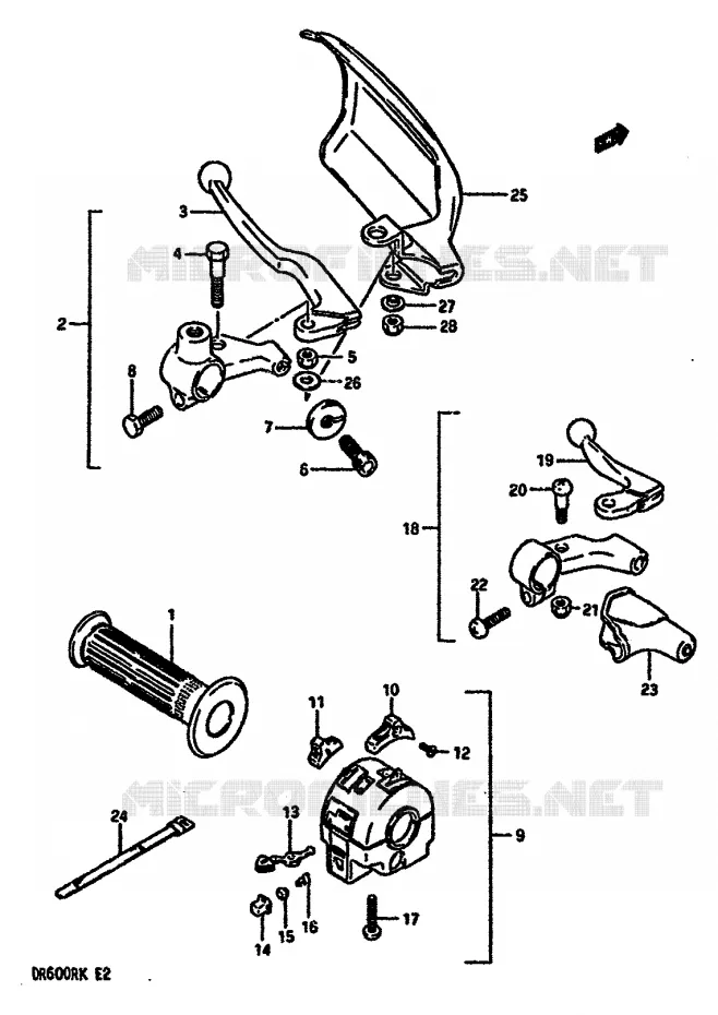 ENSEMBLE POIGNEE GAUCHE (MODELE G) Suzuki MOTO 600 DR 1988  DR600RJ(E2)