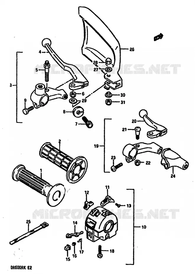 ENSEMBLE POIGNEE GAUCHE (MODELE H/J) Suzuki MOTO 600 DR 1987  DR600RUH(E2)
