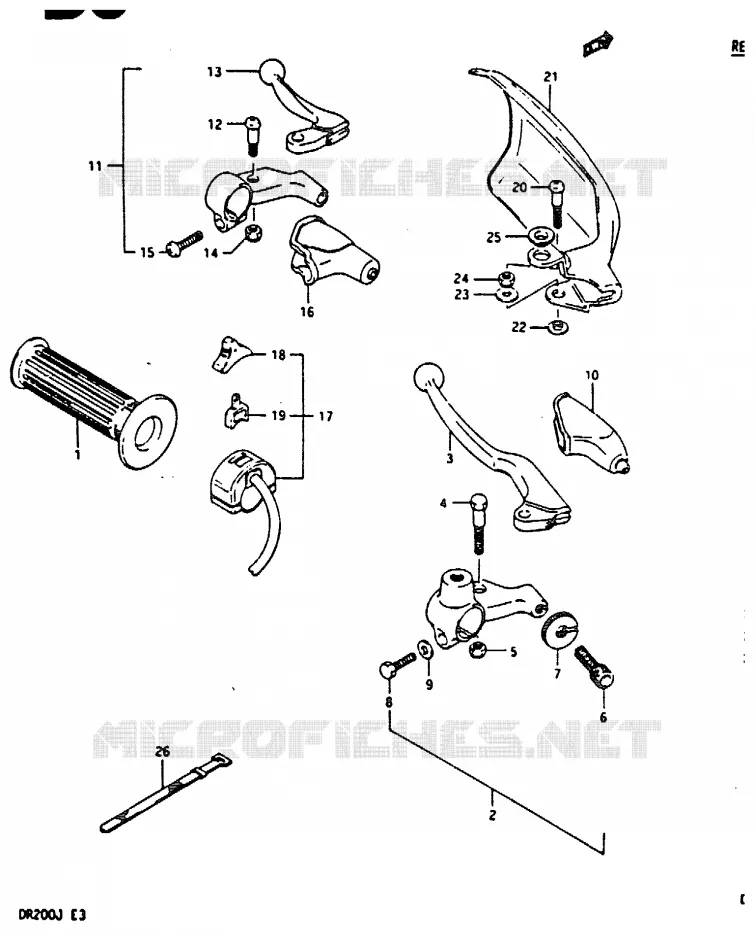 ENSEMBLE POIGNEE GAUCHE Suzuki MOTO 200 DR 1988  DR200J(G/H/J)