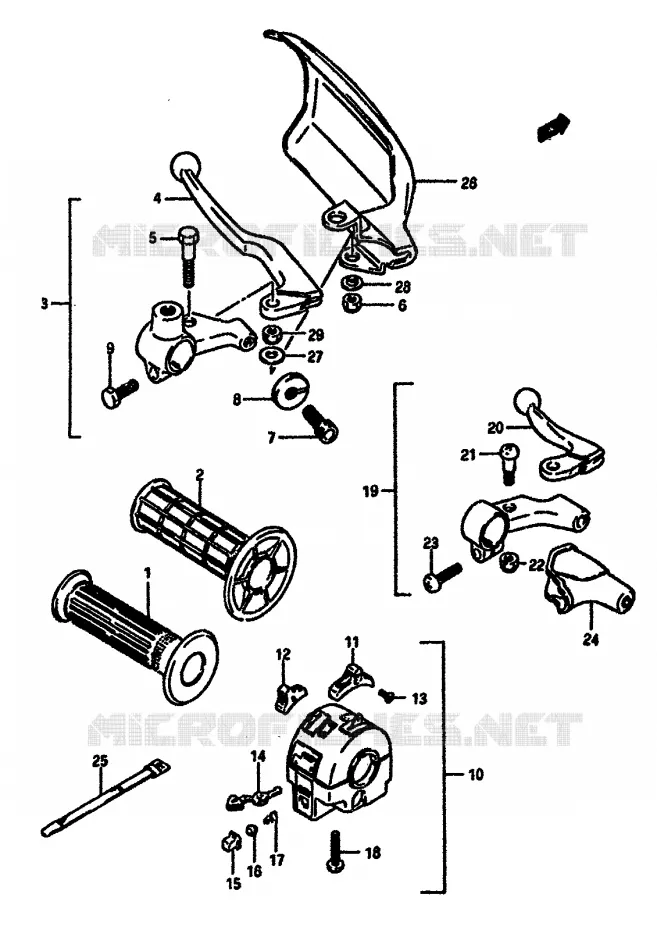 ENSEMBLE POIGNEE GAUCHE Suzuki MOTO 600 DR 1985  DR600SUF(E2)