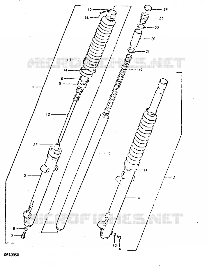 FOURCHE AVANT (DR400SX, E15, E17) Suzuki MOTO 400 DR 1980  DR400ST(T/X)