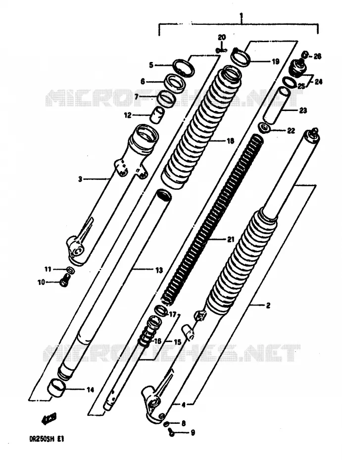FOURCHE AVANT (MODELE E) Suzuki MOTO 250 DR 1987  DR250SH(E/F/G/H)