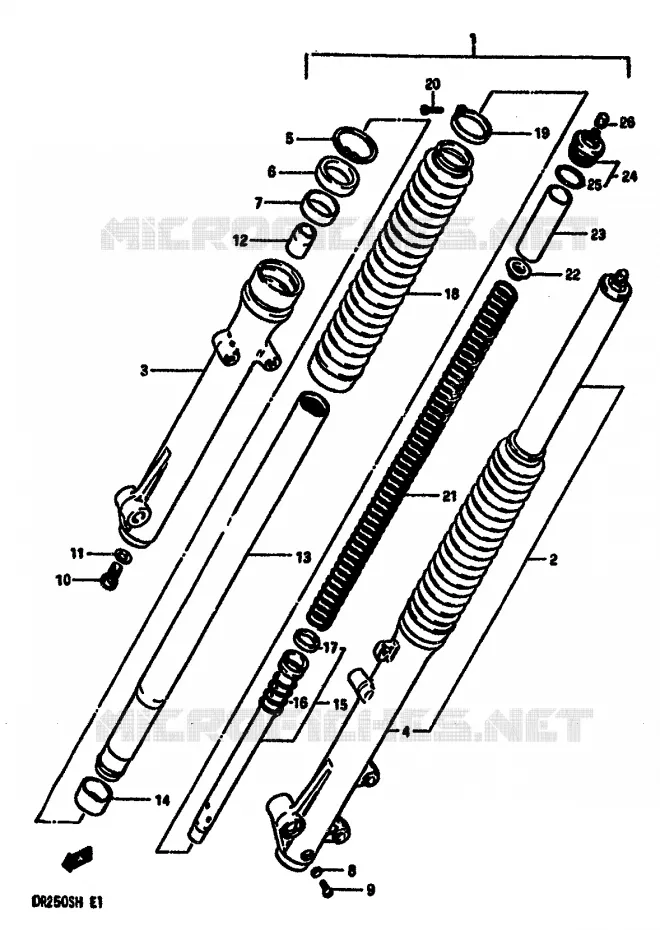 FOURCHE AVANT (MODELE F/G/H) Suzuki MOTO 250 DR 1985  DR250SF(E/F/G/H)