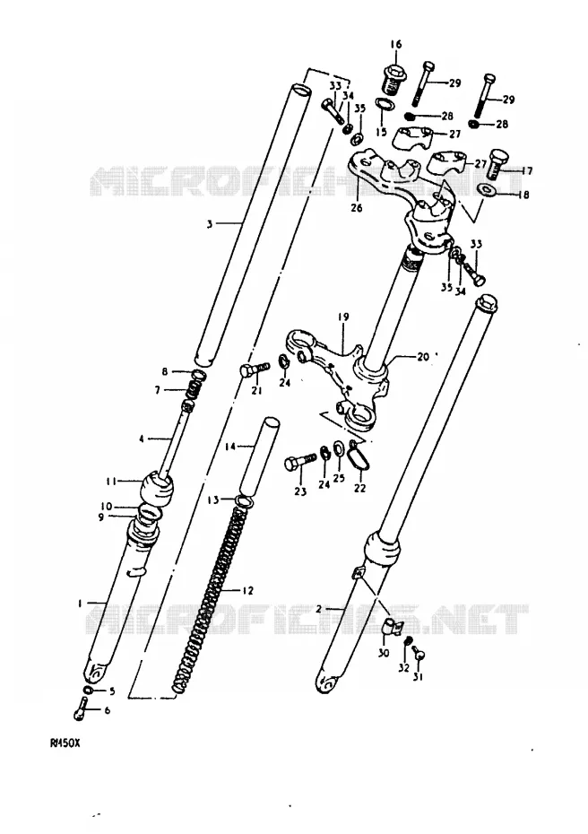 FOURCHE AVANT (RM50N, RM50T, RM50X) Suzuki MOTO 50 RM 1979  RM50N(C/N/T/X)