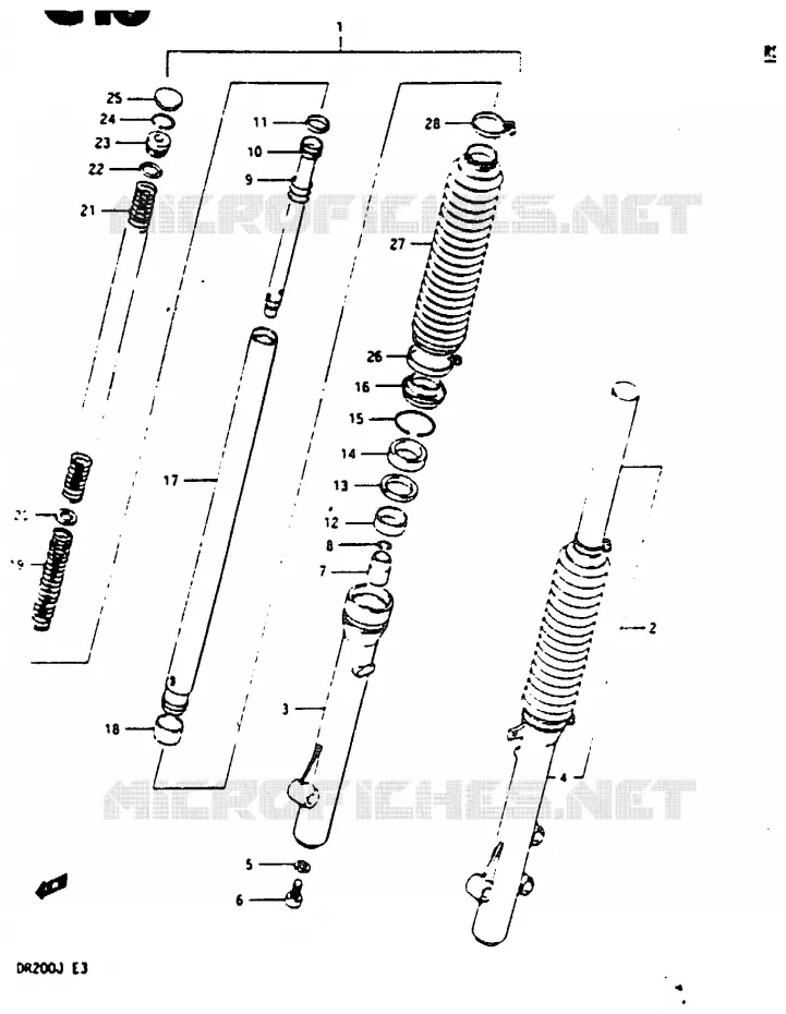 FOURCHE AVANT Suzuki MOTO 200 DR 1987  DR200H(G/H/J)