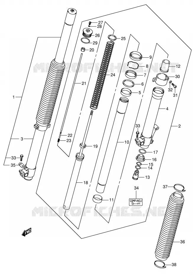 FOURCHE (MODELE K2/K3/K4) Suzuki MOTO 400 DR-Z 2002  DR-Z400SK2(E2)