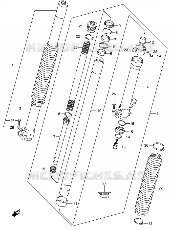 FOURCHE (MODELE Y/K1) Suzuki MOTO 400 DR-Z 2002  DR-Z400SK2(E2)