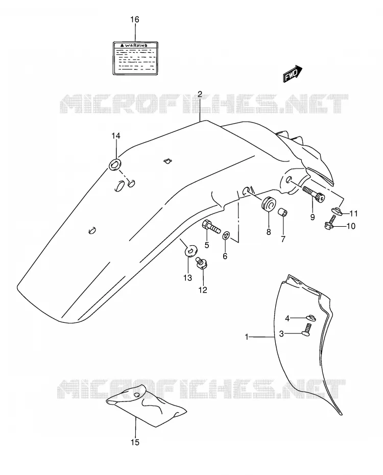 GARDE BOUE ARRIERE - AUTOCOLLANTS (MODELE L/M/N/P) Suzuki MOTO 350 DR 1993  DR350P(E3)