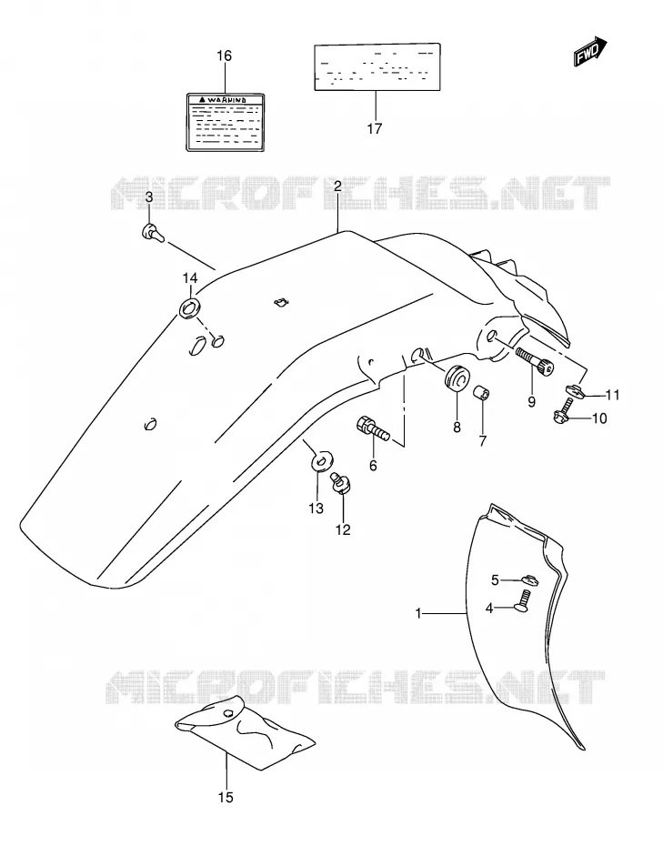 GARDE BOUE ARRIERE - AUTOCOLLANTS (MODELE R/S/T) Suzuki MOTO 350 DR 1990  DR350L(E3)