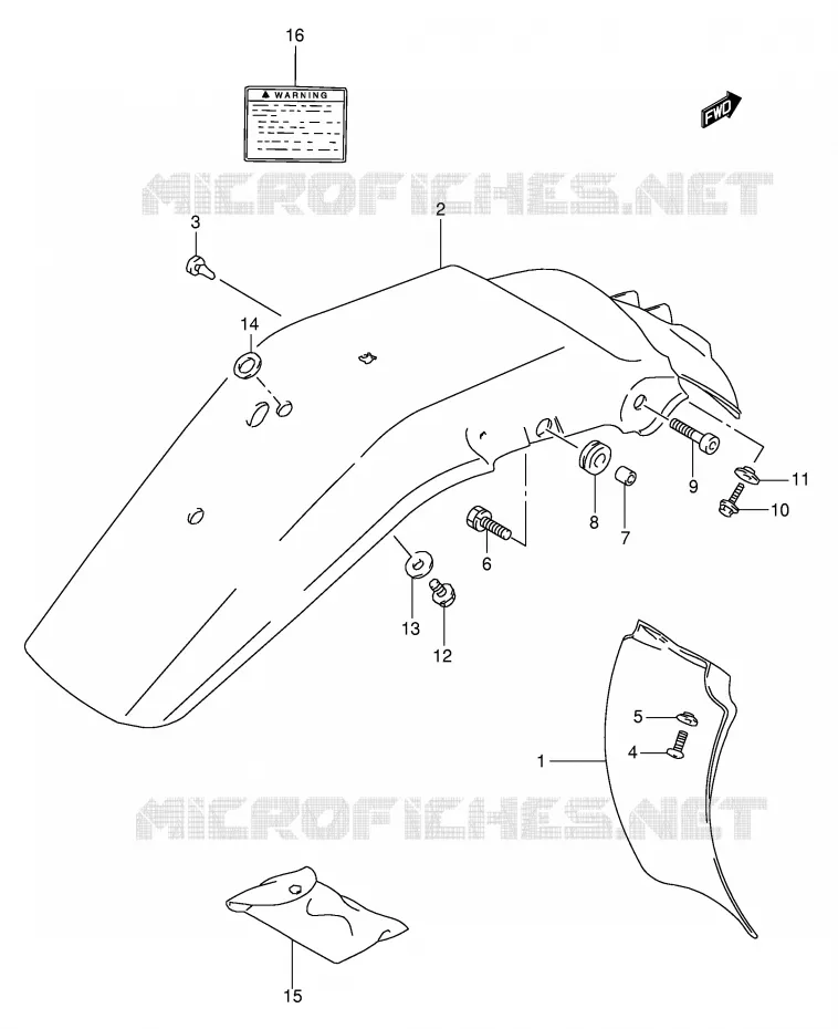 GARDE BOUE ARRIERE - AUTOCOLLANTS (MODELE R/S/T) Suzuki MOTO 350 DR 1994  DR350R(E1)