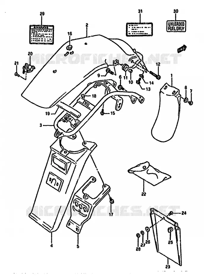 GARDE BOUE ARRIERE (MODELE L/M/N/P) Suzuki MOTO 350 DR 1993  DR350SHP(L/M/N/P/R)