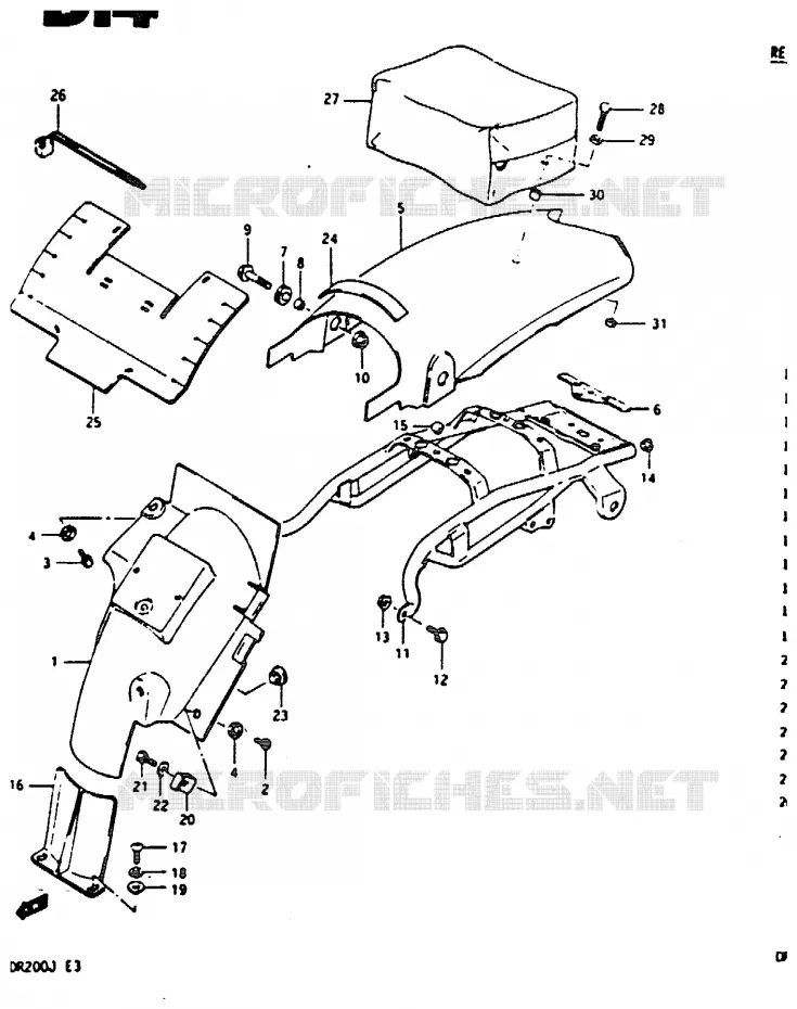 GARDE BOUE ARRIERE Suzuki MOTO 200 DR 1988  DR200J(G/H/J)