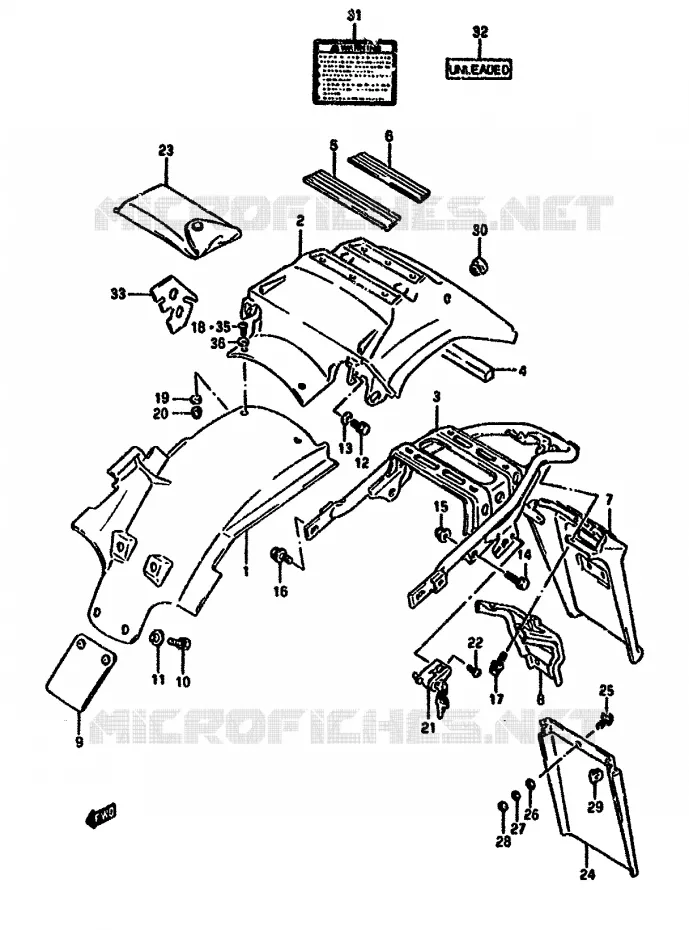 GARDE BOUE ARRIERE Suzuki MOTO 650 DR 1993  DR650RUP(N/P/R)