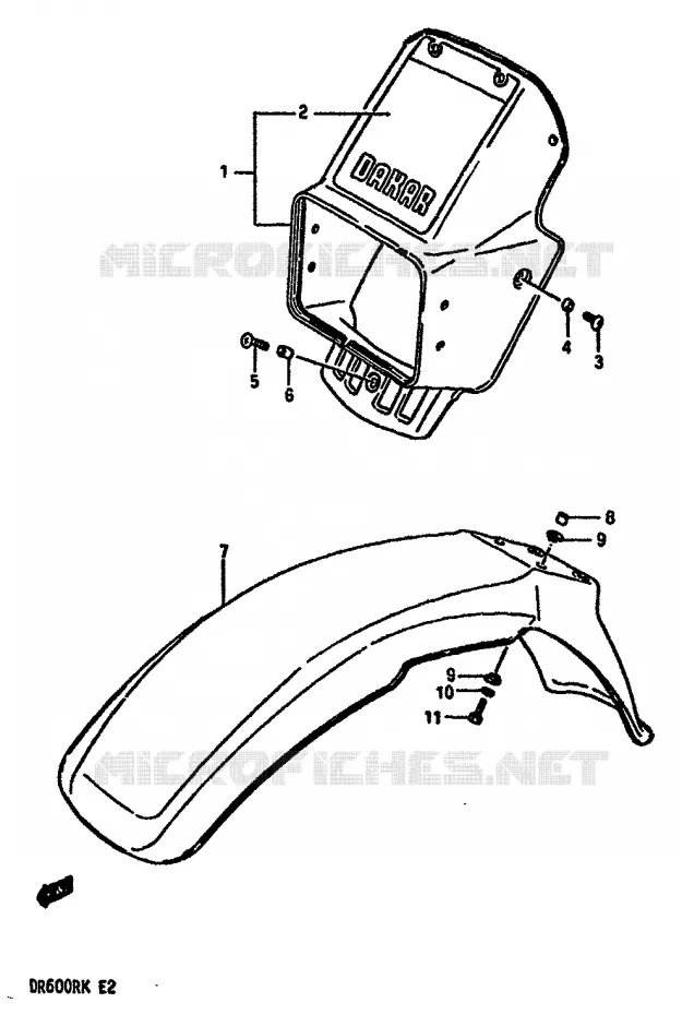 GARDE BOUE AVANT (MODELE G) Suzuki MOTO 600 DR 1987  DR600RUH(E2)
