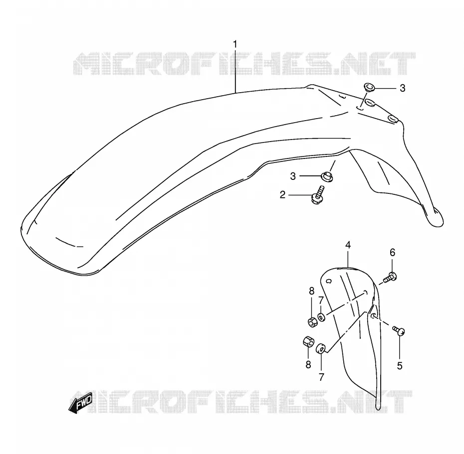 GARDE BOUE AVANT (MODELE R/S/T/V/W) Suzuki MOTO 125 DR 1997  DR125SEV(E4)