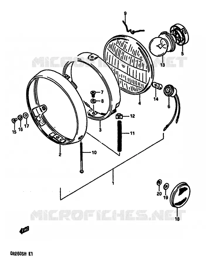 PHARE (E4,E15,E18,E21,E22,E25,E39) Suzuki MOTO 250 DR 1985  DR250SF(E/F/G/H)