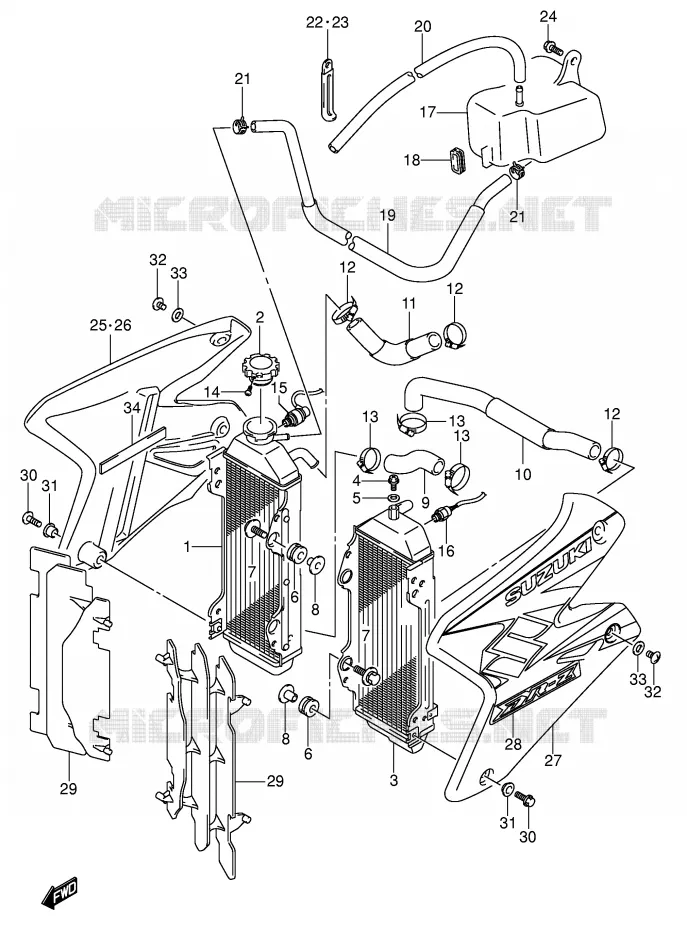 RADIATEUR (MODELE K4) Suzuki MOTO 400 DR-Z 2000  DR-Z400SY(E2)