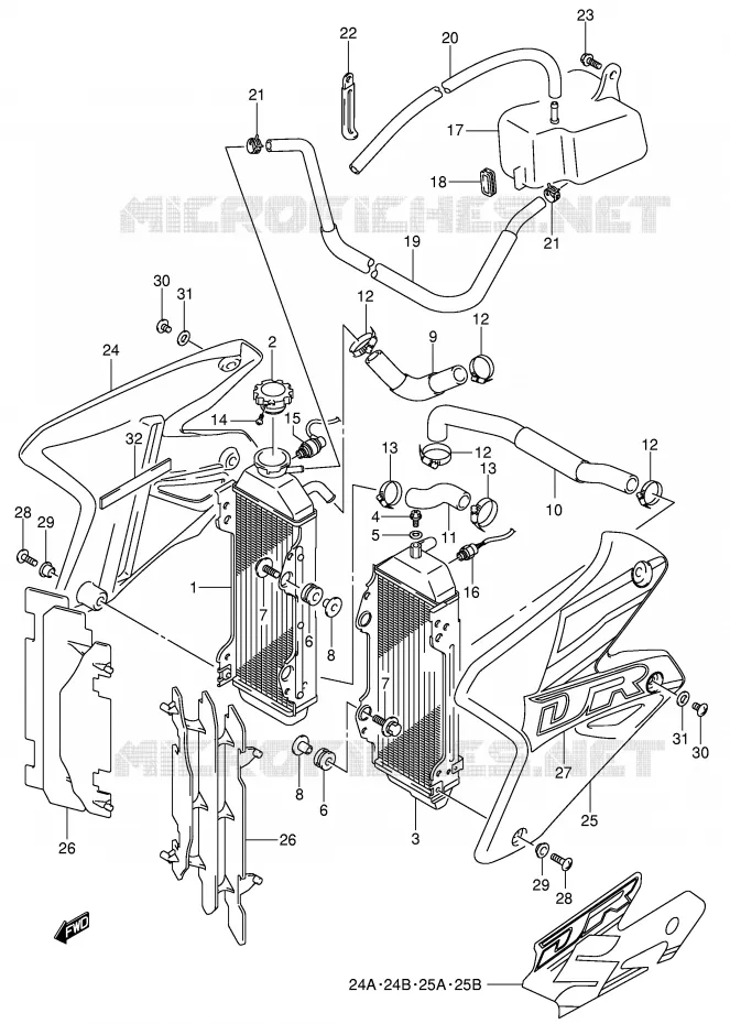 RADIATEUR (MODELE Y/K1) Suzuki MOTO 400 DR-Z 2000  DR-Z400SY(E3/E28)